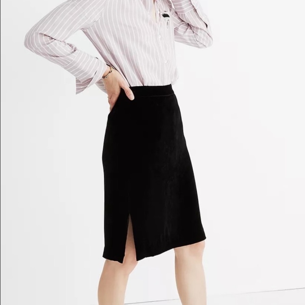 Madewell Black Velvet Side Slit Pencil Skirt Knee Length Career Style G8371